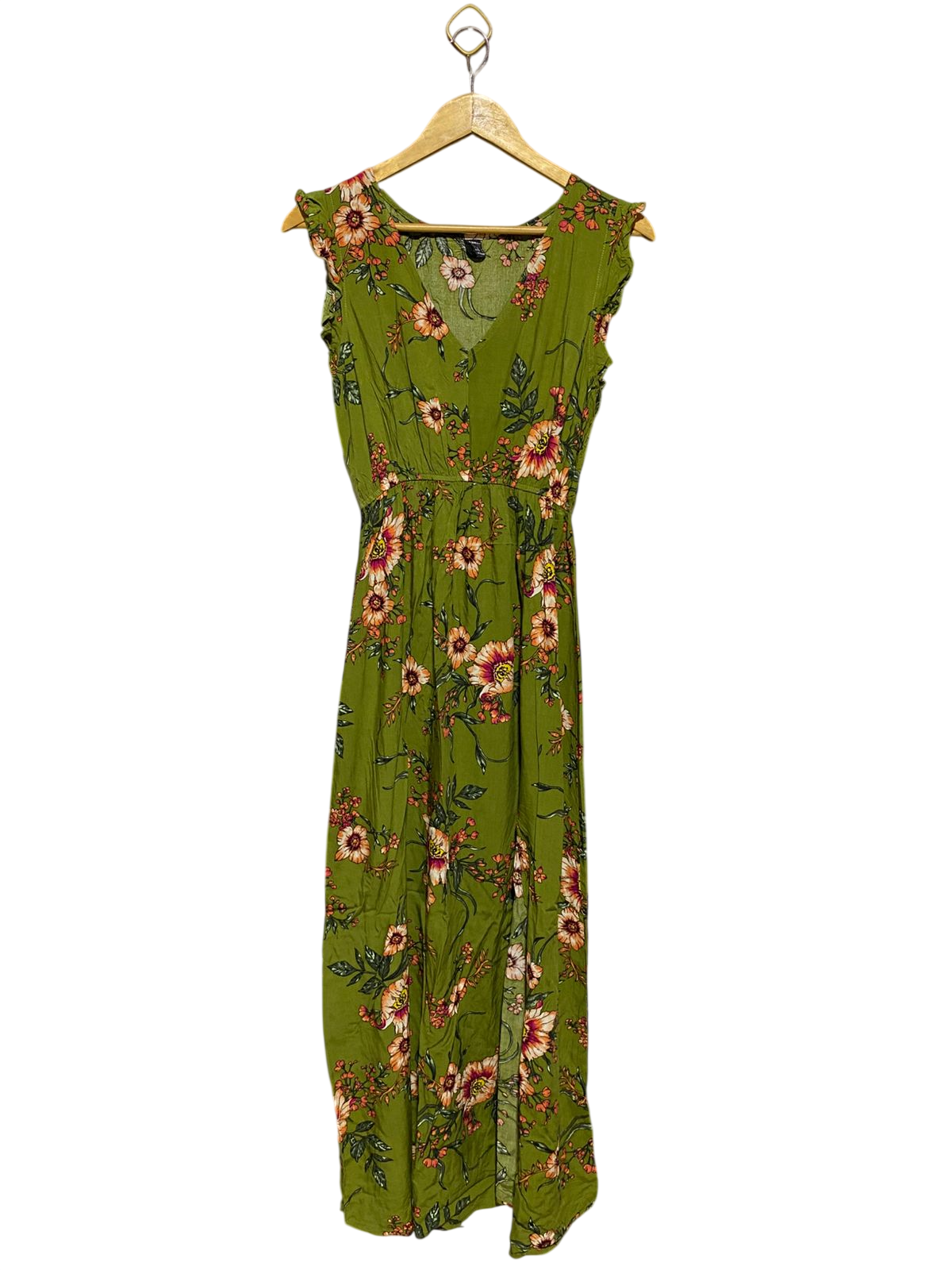SHEIN |M| BUST 17| B17| OLIVE GREEN FLORAL PRINT MAXI DRESS WITH SIDE SLIT