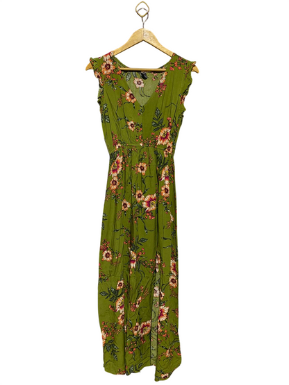 SHEIN |M| BUST 17| B17| OLIVE GREEN FLORAL PRINT MAXI DRESS WITH SIDE SLIT