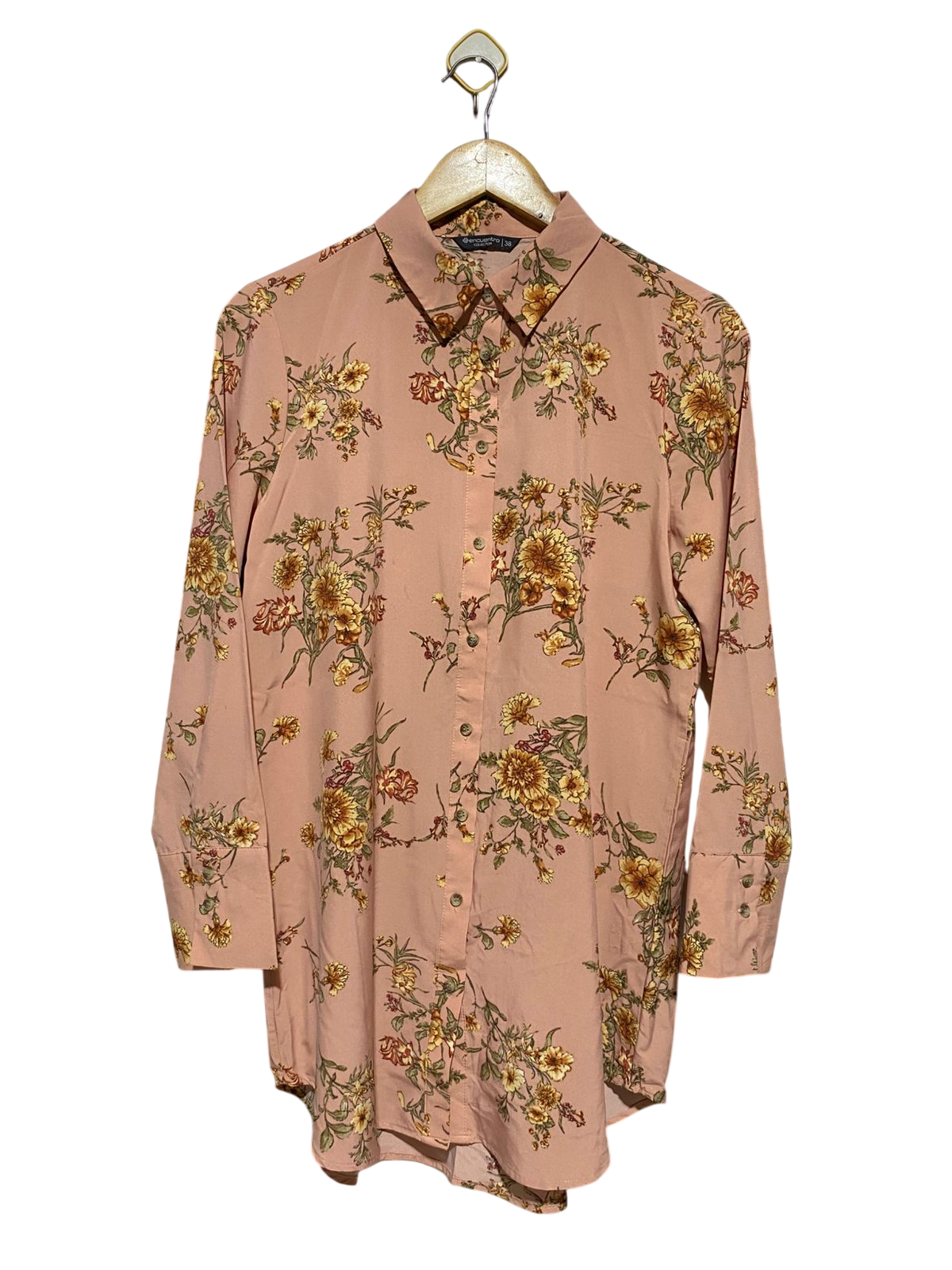 ENCUENTRO |L| BUST 20| B17| VINTAGE FLORAL LONG-LINE BUTTON-DOWN SHIRT
