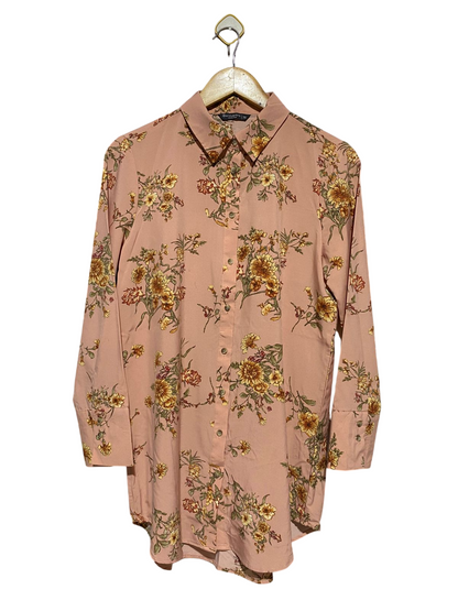 ENCUENTRO |L| BUST 20| B17| VINTAGE FLORAL LONG-LINE BUTTON-DOWN SHIRT