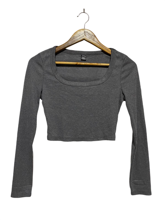 SHEIN |S| BUST 15| B17| BASICS LONG SLEEVE SCOOP NECK CROP TOP