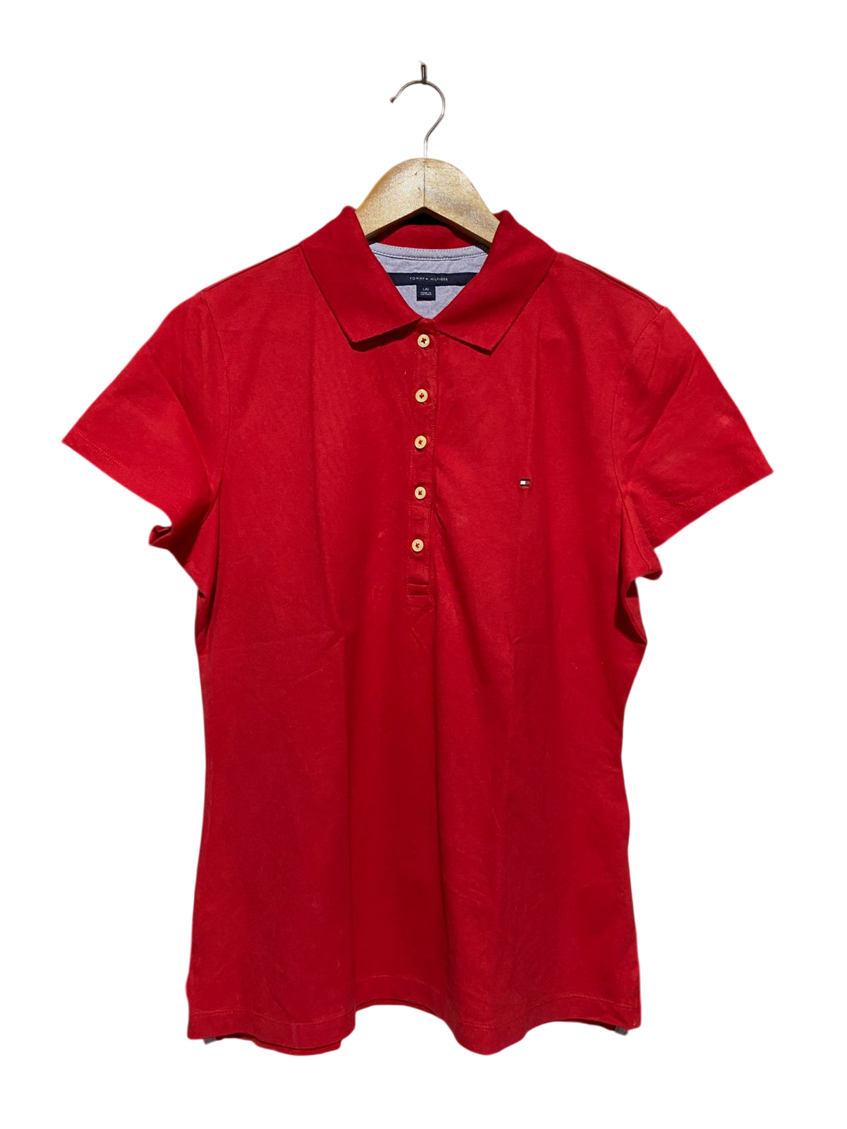 TOMMY HILFIGER |L| BUST 20| B17| CLASSIC RED POLO SHIRT | PREMIUM COTTON LADIES TEE