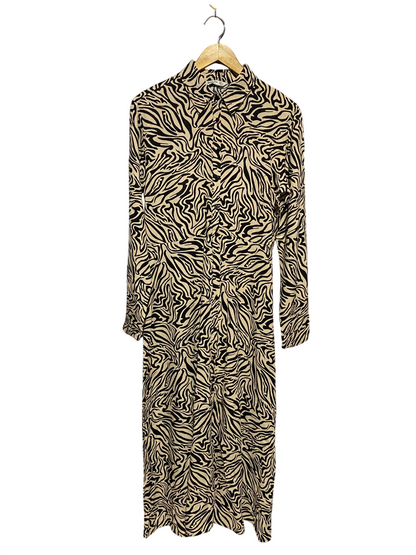 STRADIVARIUS |L| BUST 20| B17| STRIKING ZEBRA PRINT SHIRT DRESS | ELEGANT LONG SLEEVE MAXI GOWN