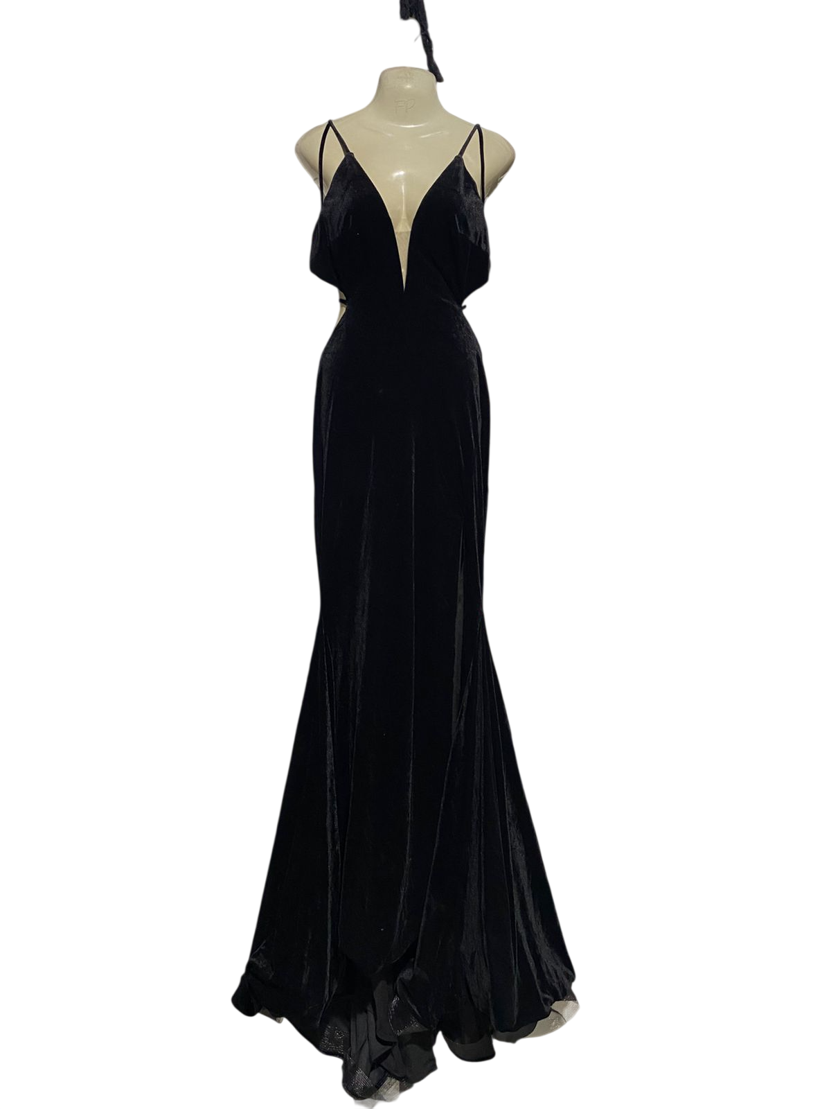 AVA PRESLAY |L| BUST 18| B17| ELEGANT BLACK VELVET DEEP V-NECK MAXI DRESS | LUXE EVENING GOWN