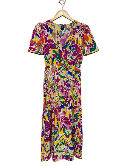 EMERY ROSE |S| BUST 15| B17| VIBRANT ABSTRACT FLORAL MIDI DRESS