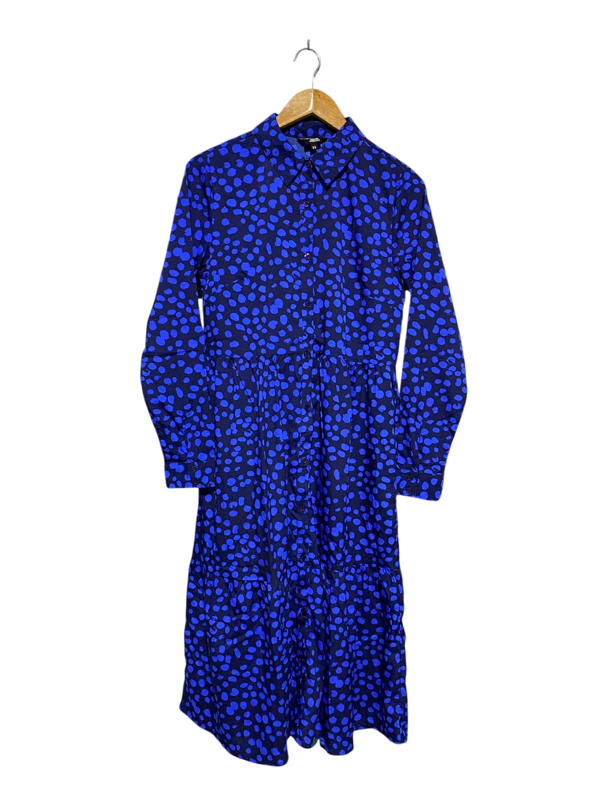 WEDNESDAYS GIRL |M| BUST 18| B17| ELECTRIC BLUE POLKA DOT TIERED SHIRT DRESS
