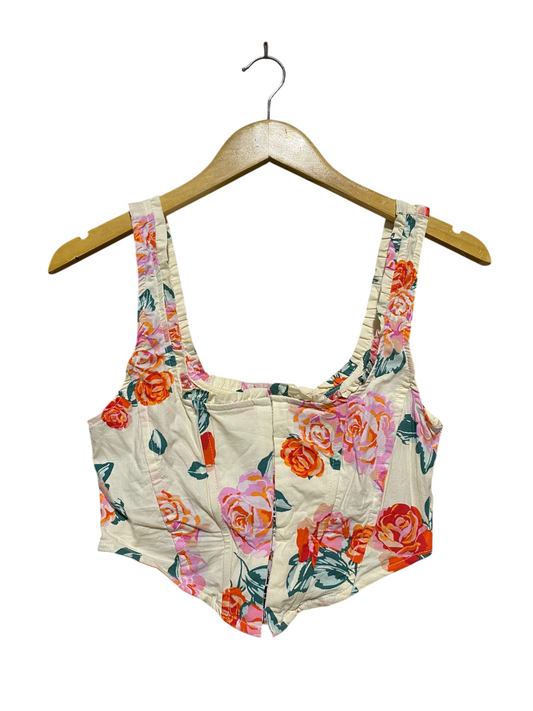 STRADIVARIUS |S| BUST 15| B17| VINTAGE FLORAL CORSET-STYLE CROP TOP