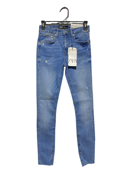 ZARA |S| WAIST 26| MID-WASH SKINNY JEANS WITH DISTRESSED DETAILS