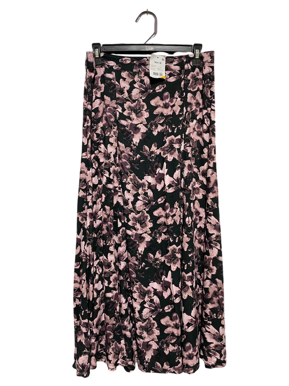 ANKO |L| WAIST 30| B17| FLORAL MAXI SKIRT IN BLACK AND DUSTY ROSE