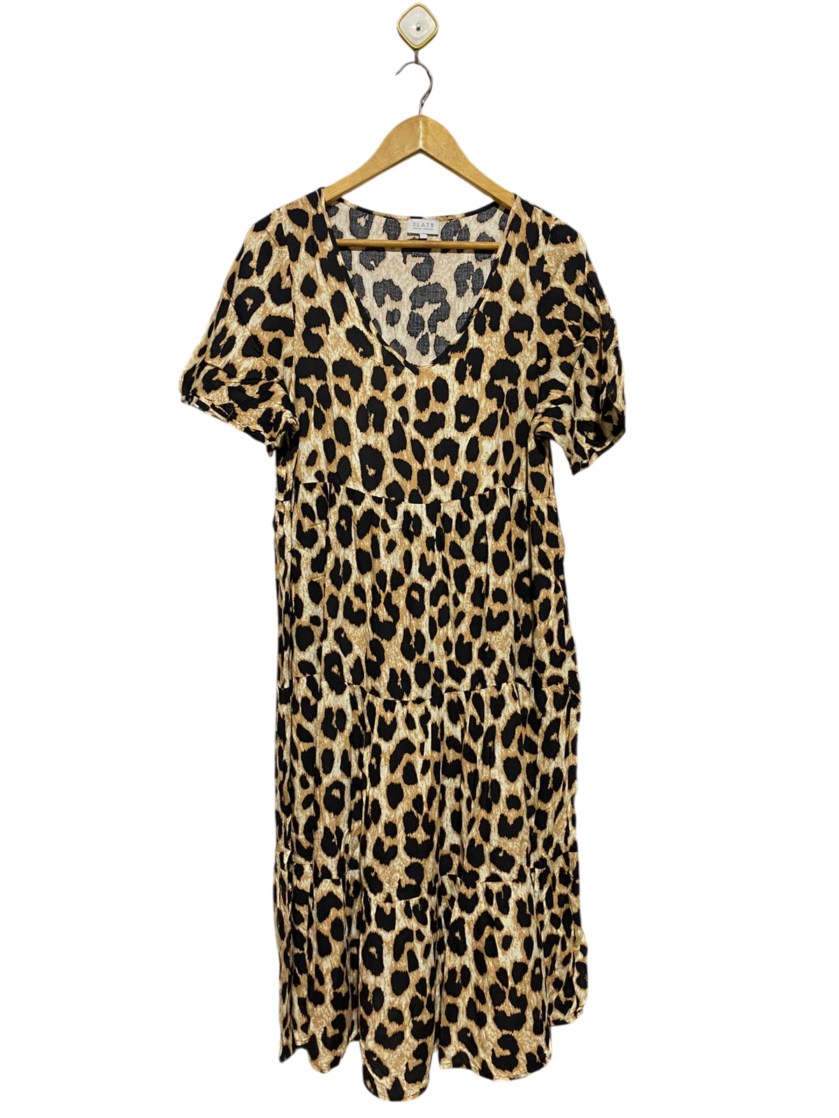 SLATE |M| BUST 19| B17| LEOPARD PRINT TIERED SMOCK DRESS
