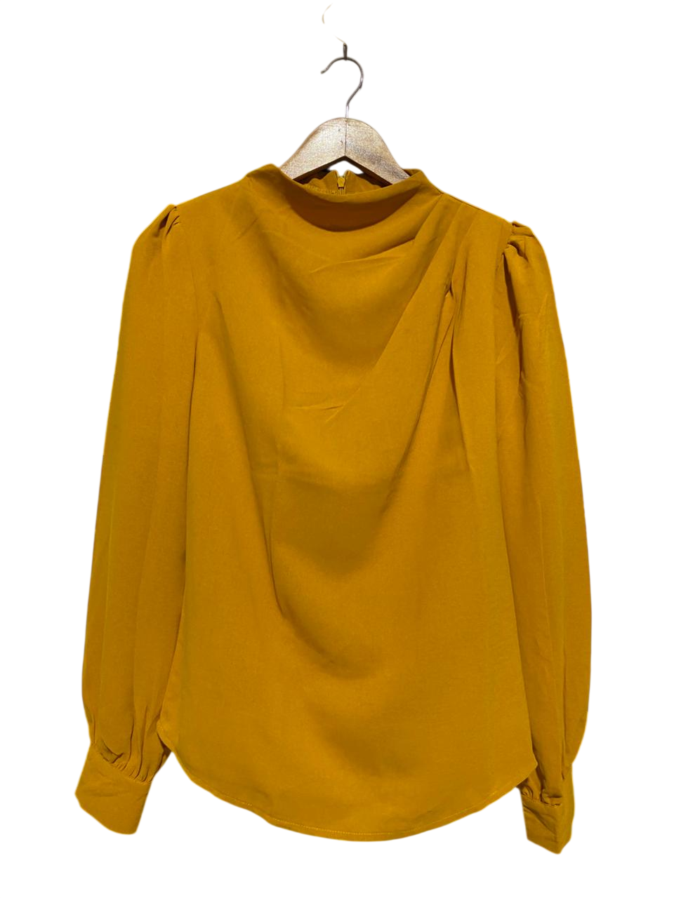 SHEIN |M| BUST 19| B17| ELEGANT WOMEN’S MUSTARD YELLOW HIGH-NECK BLOUSE WITH PLEATED FRONT AND PUFF SLEEVES