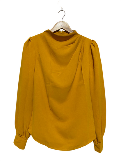SHEIN |M| BUST 19| B17| ELEGANT WOMEN’S MUSTARD YELLOW HIGH-NECK BLOUSE WITH PLEATED FRONT AND PUFF SLEEVES