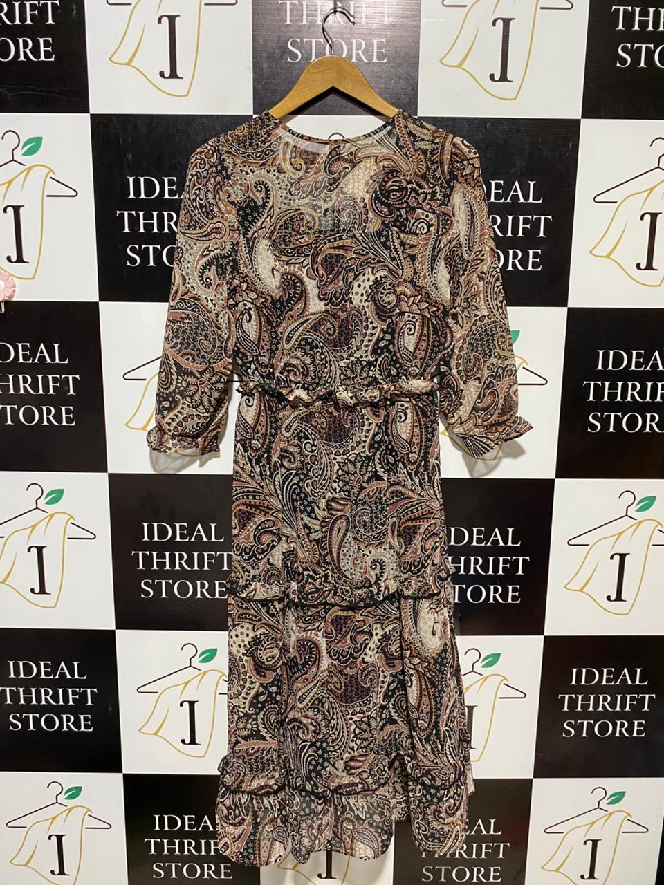 ED IT  ED |M| BUST 17|  B17| BOHEMIAN PAISLEY PRINT TIERED MIDI DRESS WITH RUFFLE CUFFS