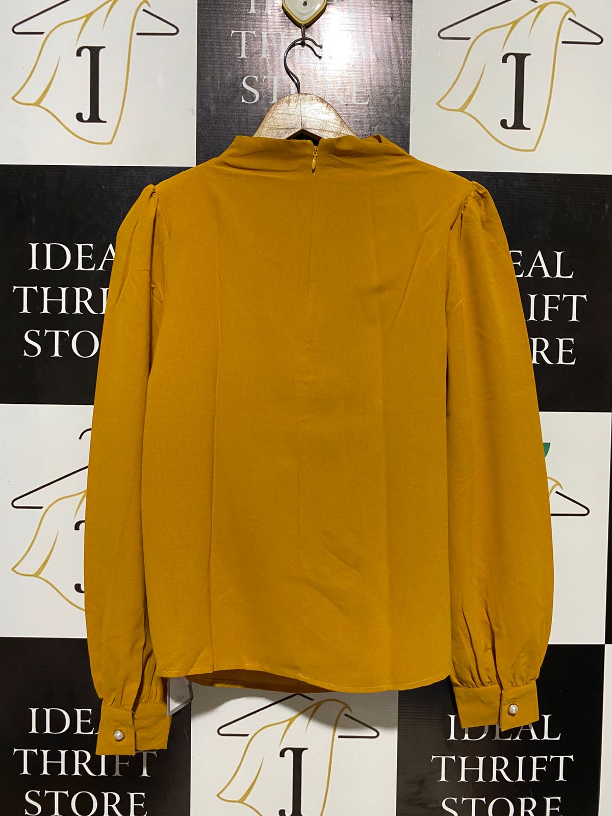 SHEIN |M| BUST 19| B17| ELEGANT WOMEN’S MUSTARD YELLOW HIGH-NECK BLOUSE WITH PLEATED FRONT AND PUFF SLEEVES