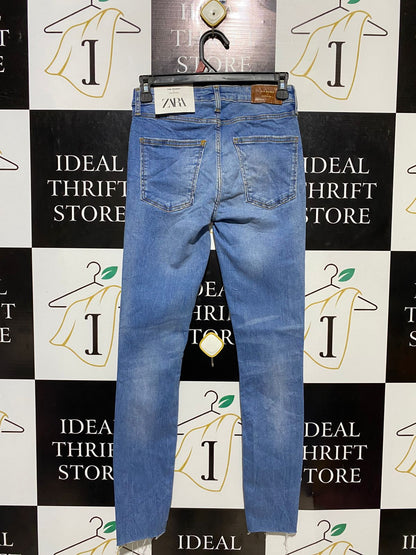 ZARA |S| WAIST 26| MID-WASH SKINNY JEANS WITH DISTRESSED DETAILS