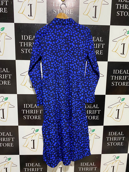 WEDNESDAYS GIRL |M| BUST 18| B17| ELECTRIC BLUE POLKA DOT TIERED SHIRT DRESS