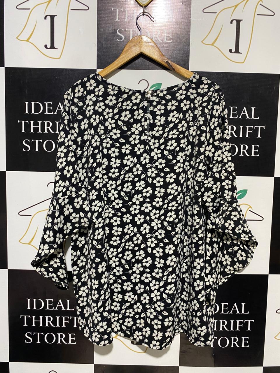 CAROLINE MORGAN |XL| BUST 24| B17| FLORAL BELL-SLEEVE BLOUSE