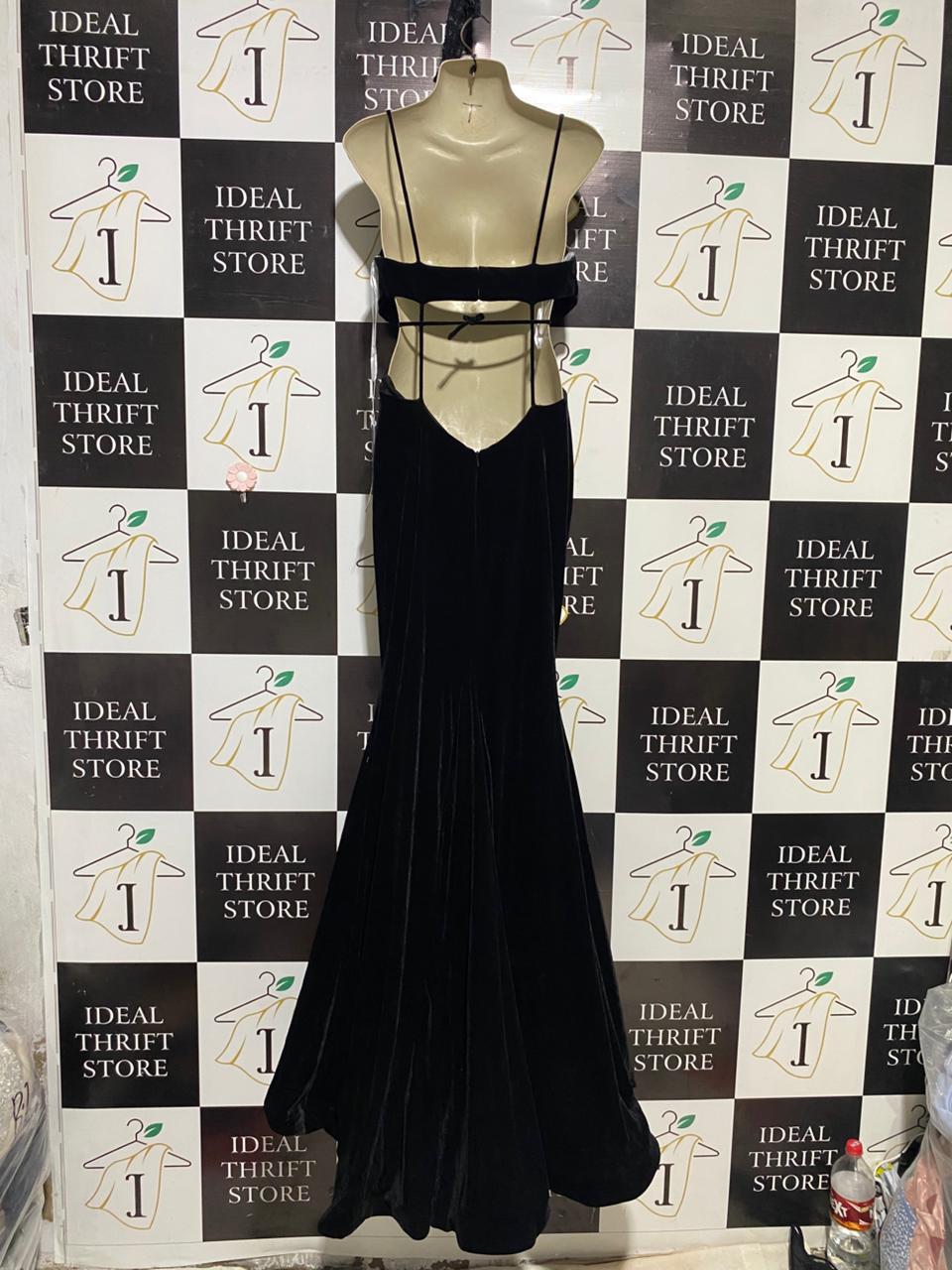 AVA PRESLAY |L| BUST 18| B17| ELEGANT BLACK VELVET DEEP V-NECK MAXI DRESS | LUXE EVENING GOWN