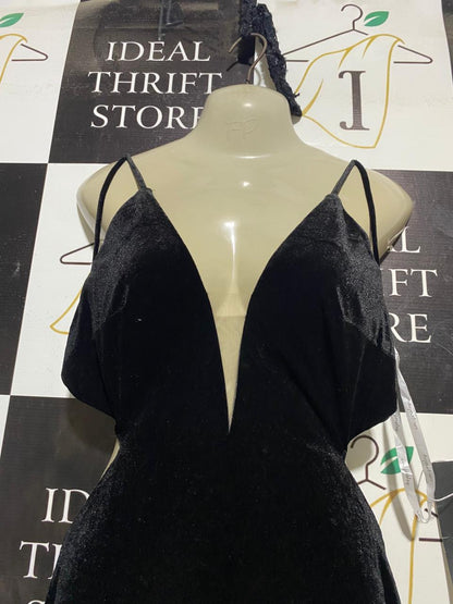AVA PRESLAY |L| BUST 18| B17| ELEGANT BLACK VELVET DEEP V-NECK MAXI DRESS | LUXE EVENING GOWN