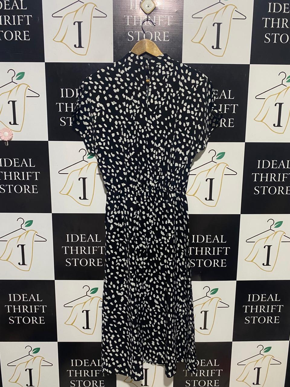 SHEIN |M| BUST FREE| B17| CHIC MONOCHROME ABSTRACT DOT MIDI DRESS | HIGH-NECK CASUAL ELEGANCE