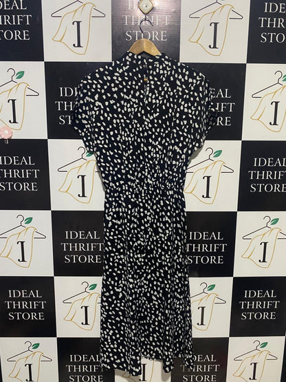 SHEIN |M| BUST FREE| B17| CHIC MONOCHROME ABSTRACT DOT MIDI DRESS | HIGH-NECK CASUAL ELEGANCE