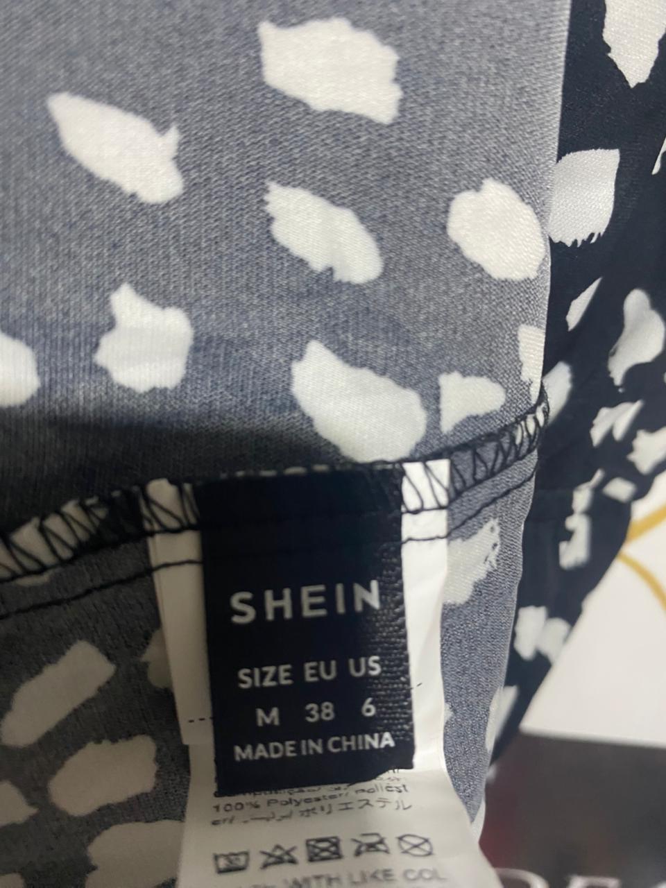SHEIN |M| BUST FREE| B17| CHIC MONOCHROME ABSTRACT DOT MIDI DRESS | HIGH-NECK CASUAL ELEGANCE