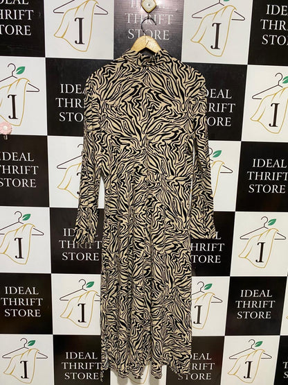 STRADIVARIUS |L| BUST 20| B17| STRIKING ZEBRA PRINT SHIRT DRESS | ELEGANT LONG SLEEVE MAXI GOWN