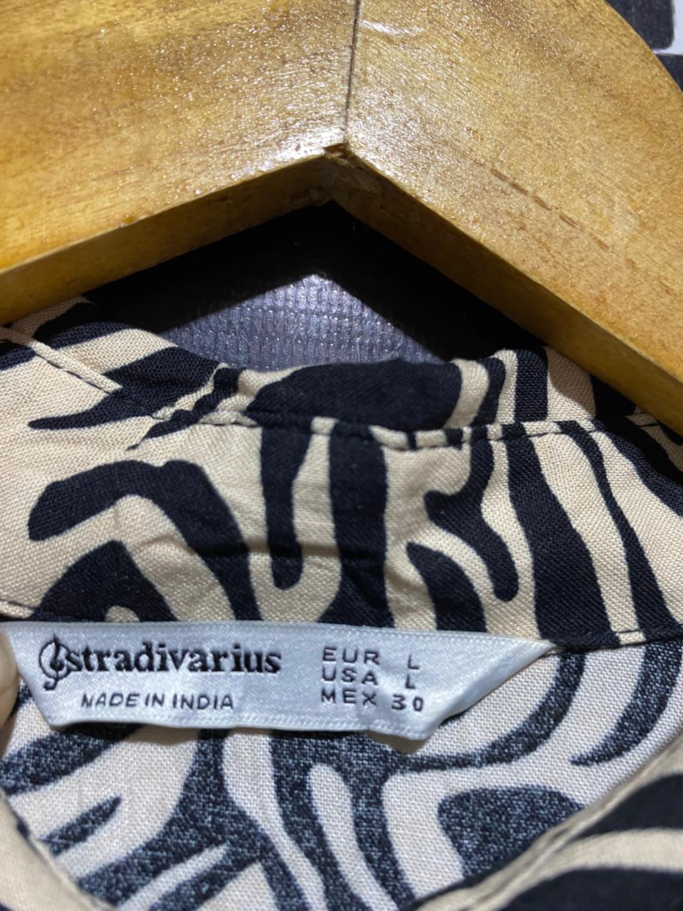STRADIVARIUS |L| BUST 20| B17| STRIKING ZEBRA PRINT SHIRT DRESS | ELEGANT LONG SLEEVE MAXI GOWN