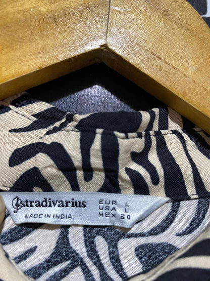 STRADIVARIUS |L| BUST 20| B17| STRIKING ZEBRA PRINT SHIRT DRESS | ELEGANT LONG SLEEVE MAXI GOWN