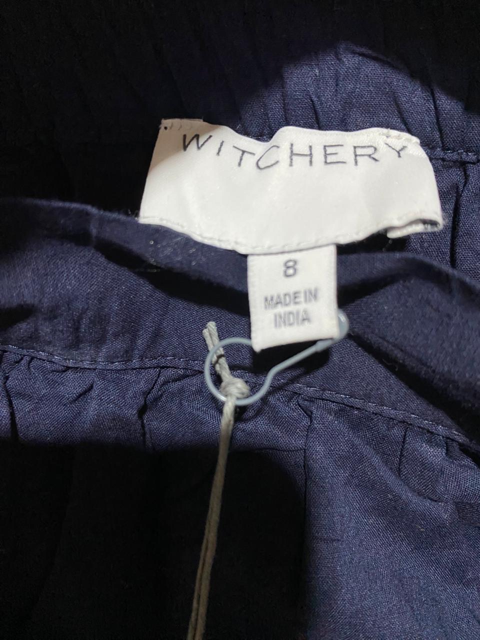 WITCHERY |L| BUST 18| B17| NAVY BLUE BRODERIE ANGLAISE OFF-SHOULDER TOP