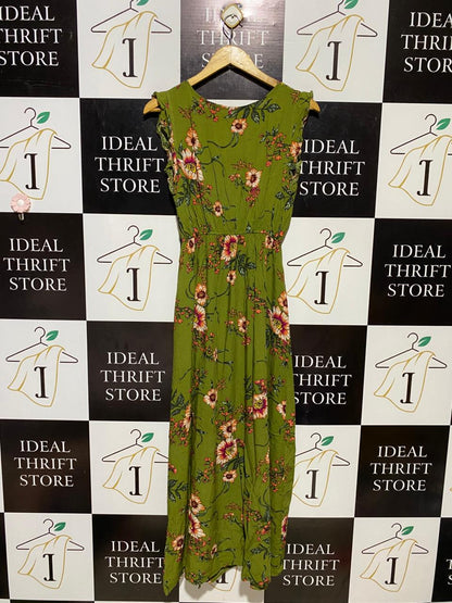 SHEIN |M| BUST 17| B17| OLIVE GREEN FLORAL PRINT MAXI DRESS WITH SIDE SLIT