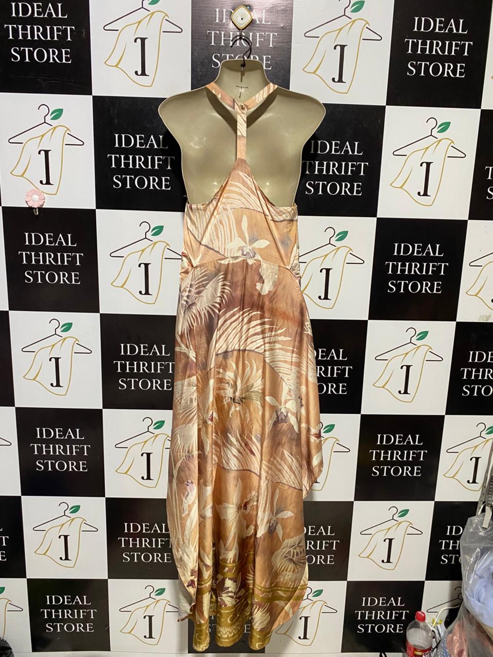 SHEIKE |M| BUST 18| B17| PEACH TROPICAL FLORAL HALTER MAXI DRESS WITH FRONT KNOT DETAIL