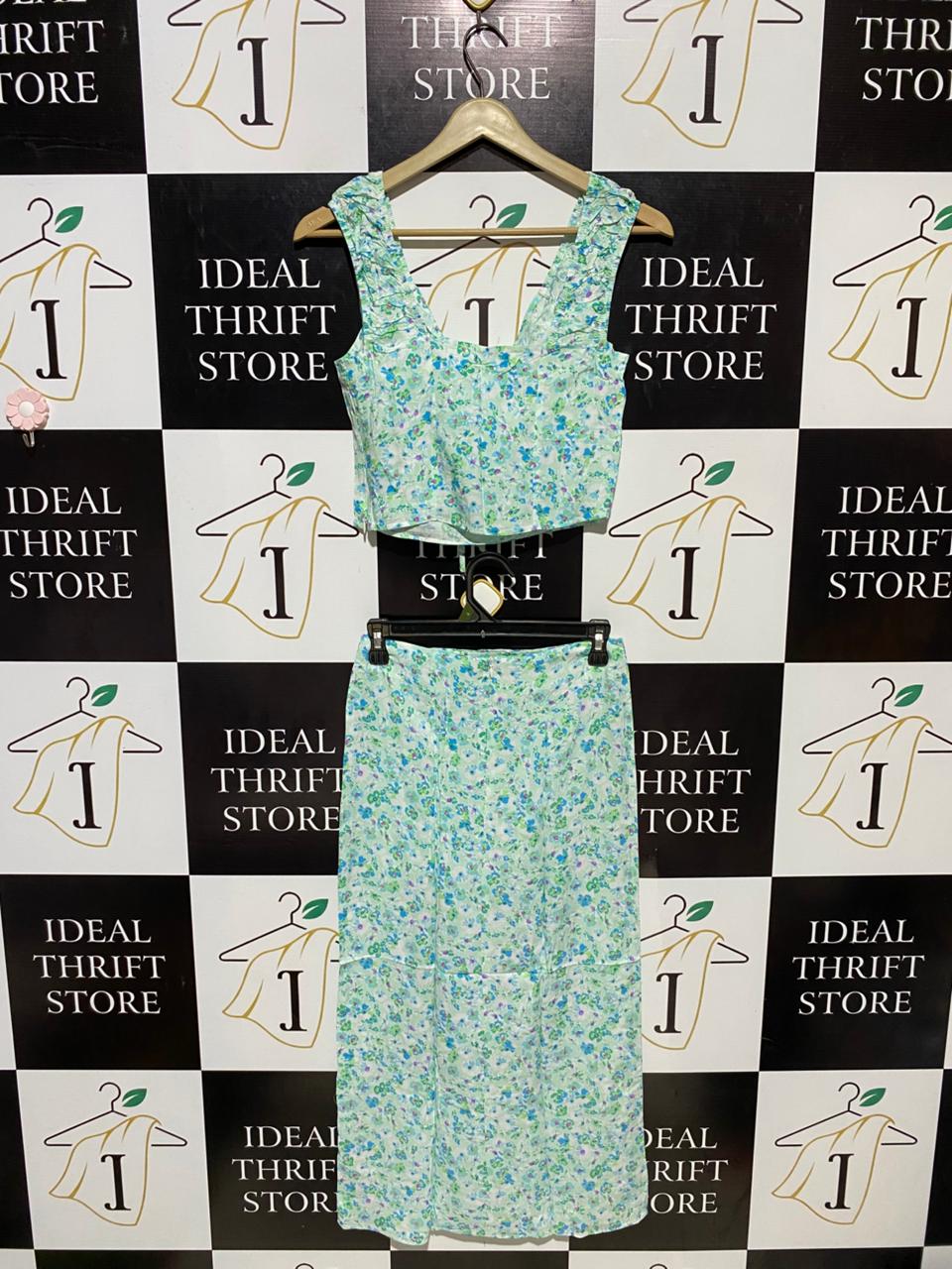 PRIMARK CARES |S| BUST 15| B17| FLORAL V-NECK CROP TOP & MIDI SKIRT CO-ORD SET