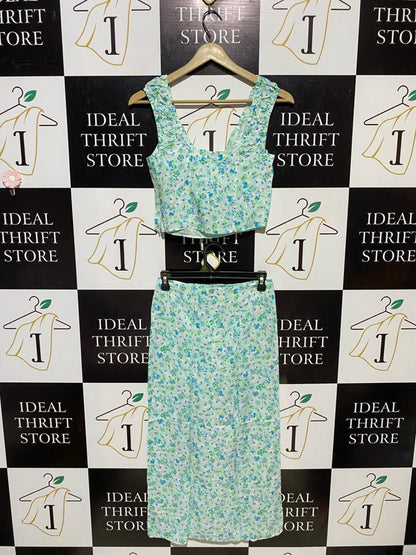 PRIMARK CARES |S| BUST 15| B17| FLORAL V-NECK CROP TOP & MIDI SKIRT CO-ORD SET