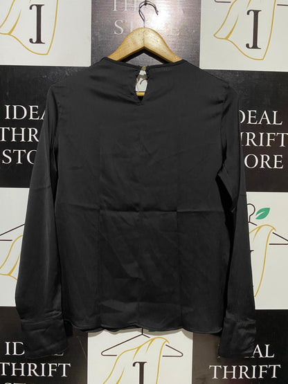 PRIMARK CARES |L| BUST 20| B17| BLACK SATIN LONG-SLEEVE BLOUSE