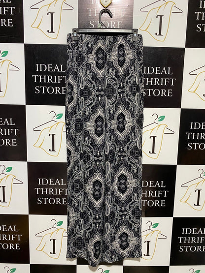 W |M| WAIST 28| B17|  BLACK & WHITE PAISLEY PRINT WIDE-LEG TROUSERS