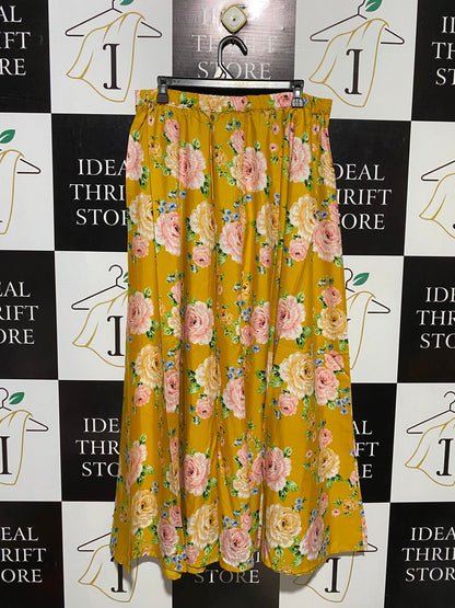 SELECT |L| WAIST 32| B17| MUSTARD FLORAL MAXI SKIRT WITH TIE-WAIST