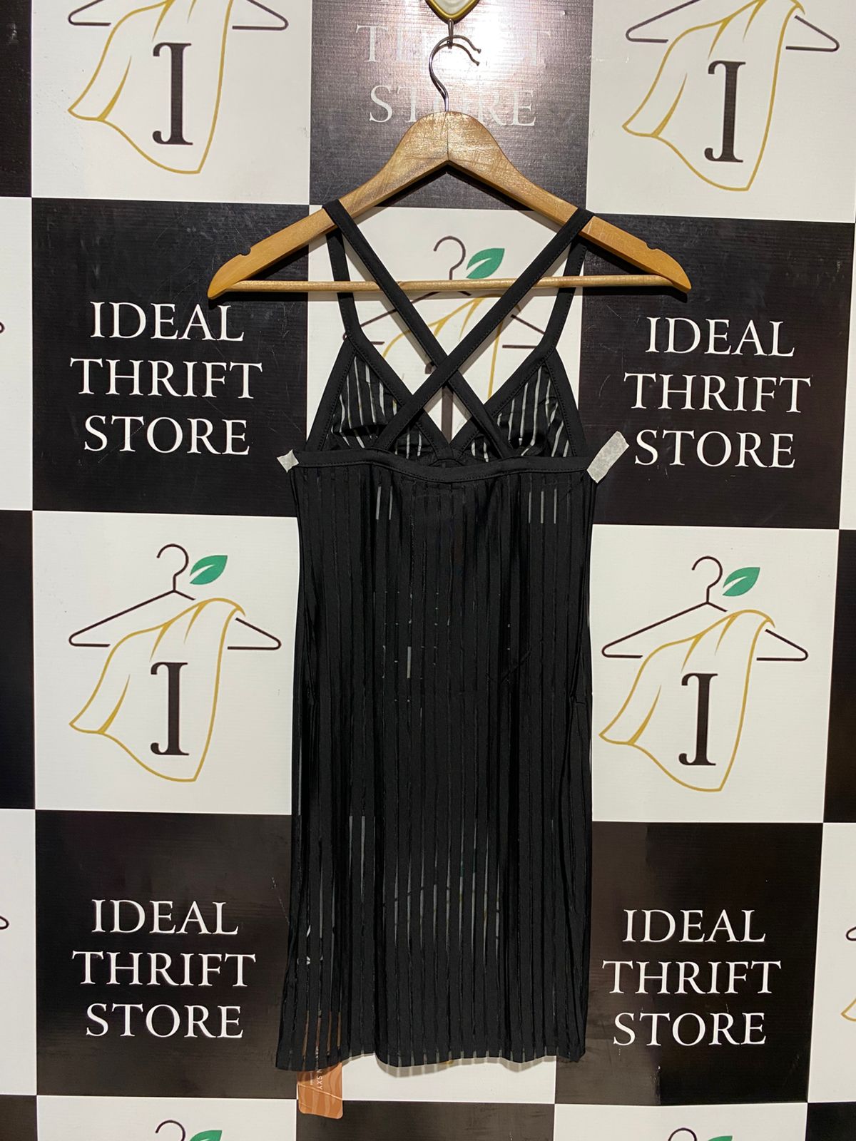 SHEIN |XS| BUST 11| B17| BLACK MESH VERTICAL STRIPE MINI DRESS