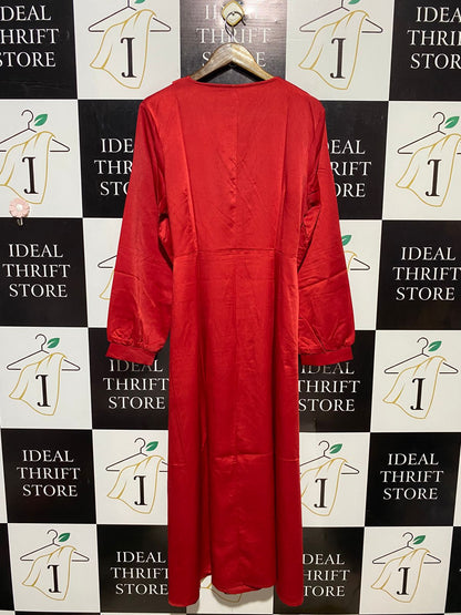 SHEIN |XL| BUST 19| B17| RED SATIN WRAP MAXI DRESS