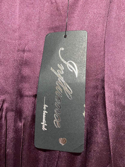 INFLUENCE |L| BUST 19| B17| ELEGANT DEEP PLUM SATIN MAXI DRESS WITH FLUTTER SLEEVES