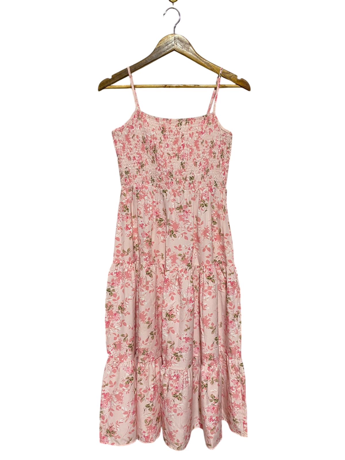 SHEIN |M| BUST 14| B17| BLUSH PINK FLORAL SMOCKED TIERED MAXI DRESS