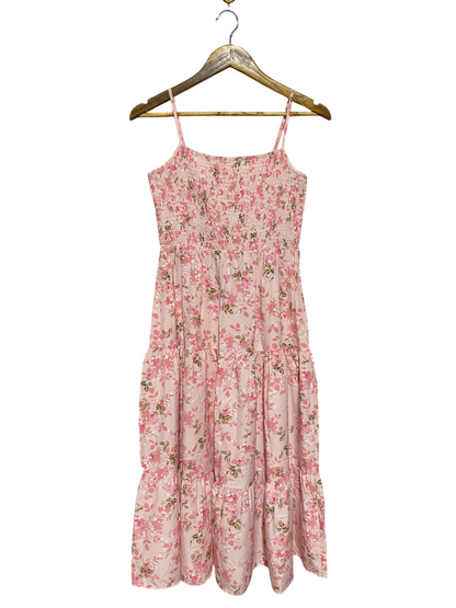 SHEIN |M| BUST 14| B17| BLUSH PINK FLORAL SMOCKED TIERED MAXI DRESS