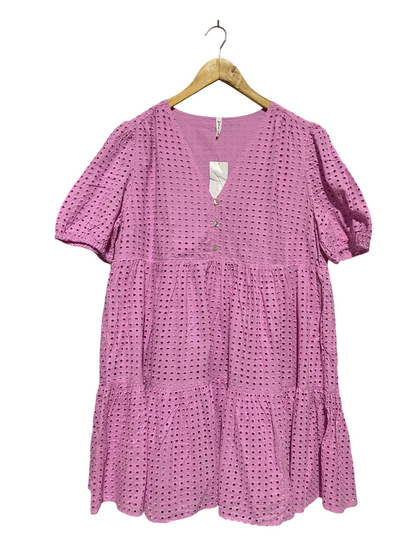 & ME |XL| BUST 21| B17| VIBRANT MAUVE EYELLET EMBROIDERY TIERED MINI DRESS