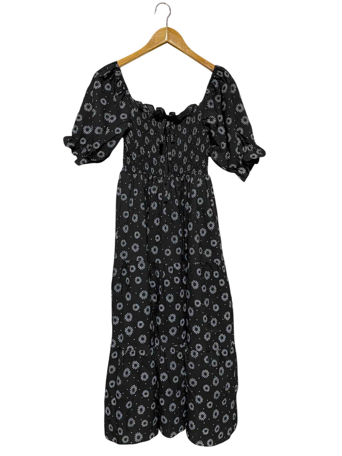 |S| BUST 12| B17| ROMANTIC DAISY PRINT SMOCKED MAXI DRESS WITH PUFF SLEEVES