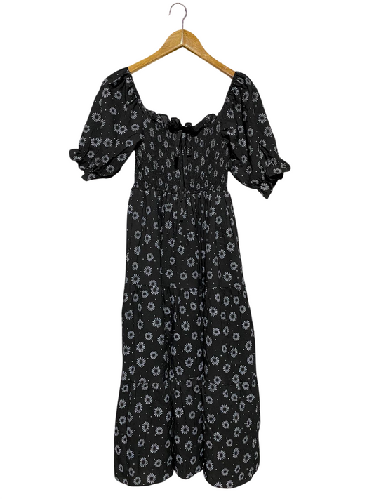 |S| BUST 12| B17| ROMANTIC DAISY PRINT SMOCKED MAXI DRESS WITH PUFF SLEEVES