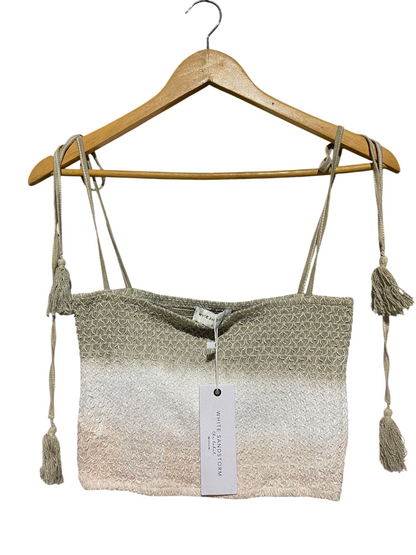 WHITE SANDSTORM |S| BUST 13| B17| WHITE SANDSTORM THE LABEL OMBRÉ SMOCKED CAMI TOP WITH TASSEL TIES