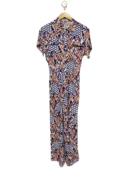 MIIS I |S/M | BUST FREE| B17| VINTAGE BOHO IKAT PRINT BUTTON-FRONT JUMPSUIT
