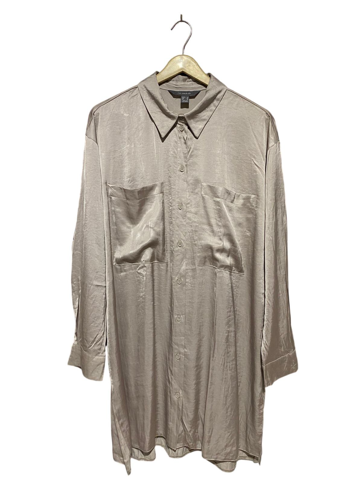 PRIMARK |XL| BUST 25| B17| CHAMPAGNE SATIN OVERSIZED BUTTON-DOWN SHIRT DRESS