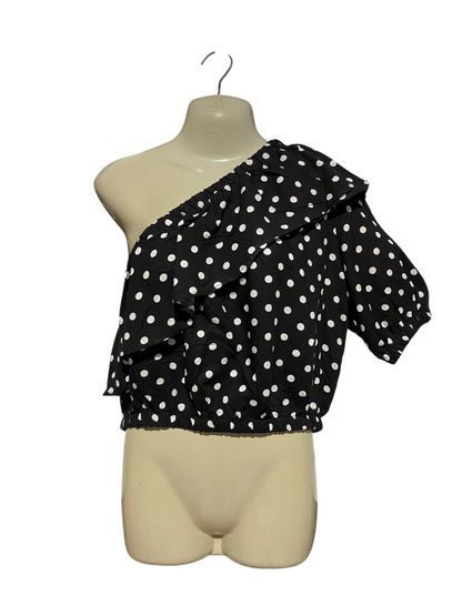 MVN THE LABEL |L| BUST 21| B17| CHIC POLKA DOT ONE-SHOULDER RUFFLE BLOUSE
