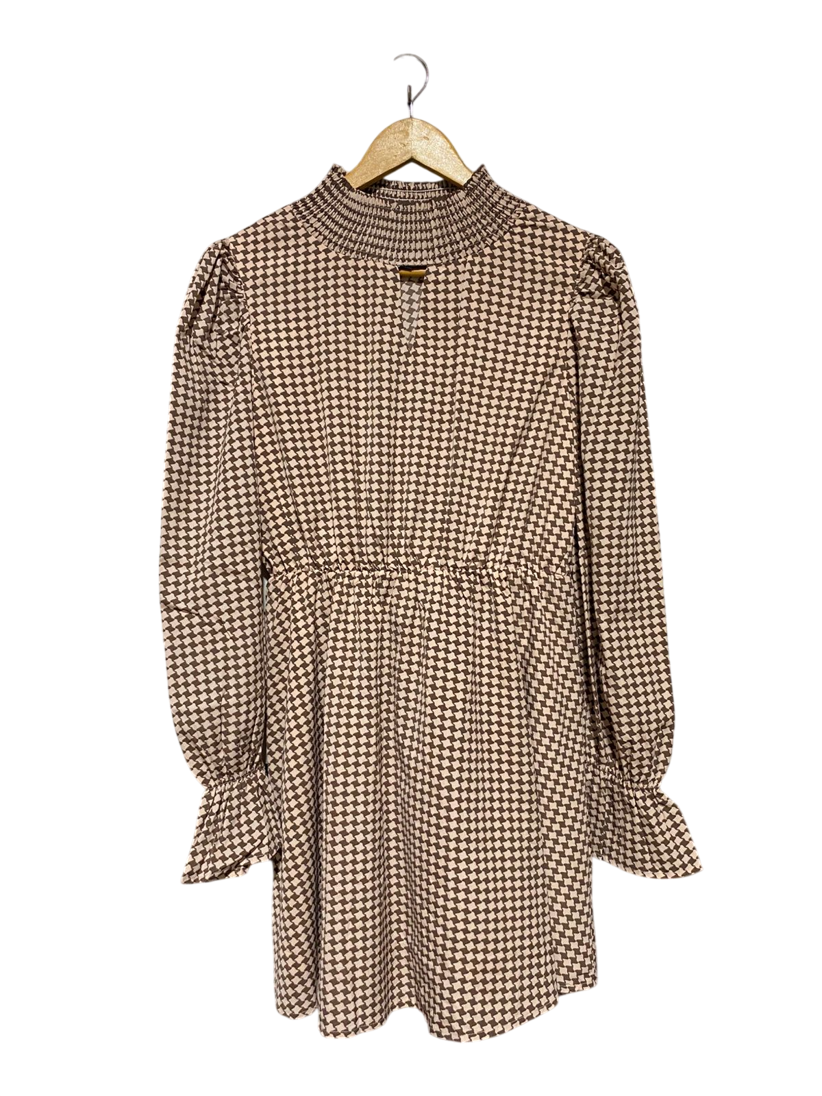 SHEIN |M| BUST 19| B17| VINTAGE GEOMETRIC CHECKERED MOCK NECK MINI DRESS